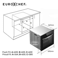 EUROCHEF 60cm 10 Function Built-In Electric Wall Oven, 80L Air Fryer Water Clean Fan Forced Pizza Grill Defrost 250C Black Triple-Glazed