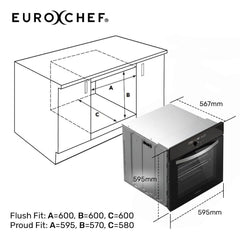 EUROCHEF 60cm Built-In Electric Oven, 80L, Water Clean, Air Fryer, 16 Functions, Triple-Glazed Door, Black, 15A Plug, Black