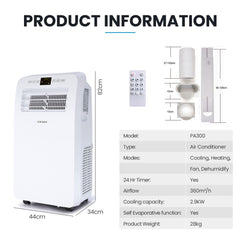 CARSON  2.9kW Reverse Cycle Portable Air Conditioner and Heater, with Dehumidifier, Cooling and Heating AC