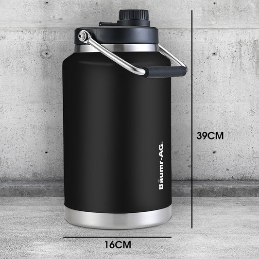 BAUMR-AG 3.8L Double Wall Insulated Stainless Steel Water Bottle, Drink Jug with Handle, Black