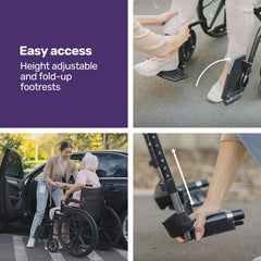 EQUIPMED 24 Inch Folding Wheelchair with Park Brakes, 136kg Capacity, 51cm Wide Seat, Black