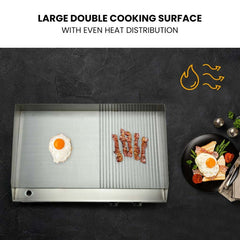 THERMOMATE Commercial Electric Griddle TH-G06, 4400W 73x40cm Half Ribbed Dual Surface