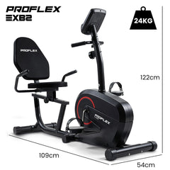 PROFLEX Magnetic Recumbent Exercise Bike, LCD Display, Heart Rate Sensors, Adjustable Seat, 8-Level Resistance, Comfortable Seated Home Cardio Fitness Machine
