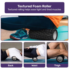PROFLEX 6-Piece Foam Roller & Massage Set with Massage Stick, Balls, Stretching Band & Carry Bag, Black