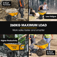 Baumr-AG 36V Battery Powered Wheelbarrow Motorised Electric, 80L Bucket Volume, 260kg Capacity