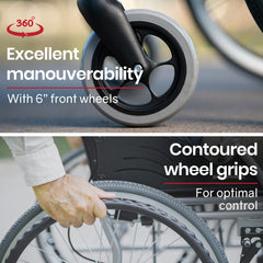 EQUIPMED Folding Aluminium Wheelchair, 20" Wheels, Park Brakes, 100kg Capacity, Blue