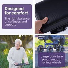 EQUIPMED Knee Scooter Walker, 10 inch Tyres Dual Brakes Bag - Broken Leg Ankle Foot Mobility - Crutches Alternative - Blue
