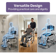 Equipmed Commode Shower Chair, Over Toilet or Bedside 136kg Capacity Aluminium frame with Wheels, Black