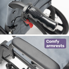 Equipmed Folding Transit Wheelchair, Lightweight Aluminium for Easy Transport, Grey