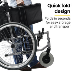 EQUIPMED Extra-Wide Folding Wheelchair, Aluminium Frame, 150kg Capacity, 24 Inch Wheels, Park Brakes, Black