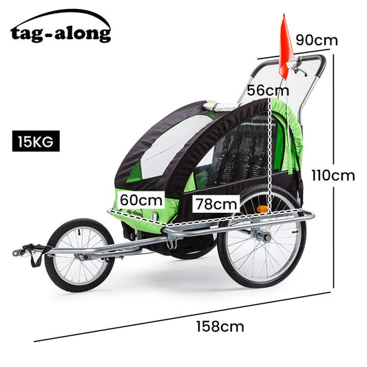 Tag-along Kids Bike Trailer Bicycle Pram Stroller Children Jogger Green