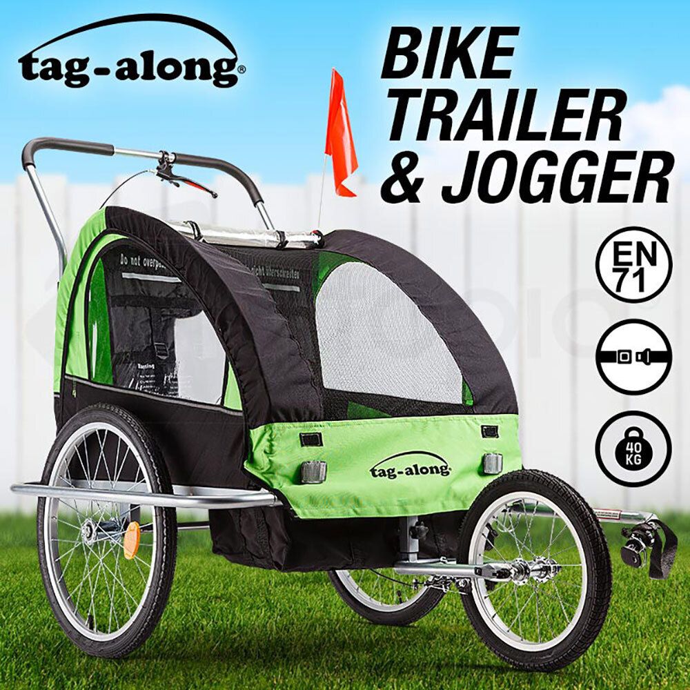 Tag-along Kids Bike Trailer Bicycle Pram Stroller Children Jogger Green