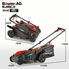 BAUMR-AG 540CX 40V SYNC 18" Cordless Lawn Mower Kit, VertiStore, Fast Charger, 2 x 4Ah Batteries, 6 Heights, Brushless, 430mm Cut Width