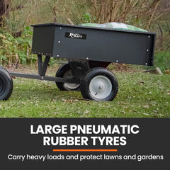 PLANTCRAFT 270kg Capacity Metal Dump Cart Garden Lawn Yard Farm Trolley, Tow Behind Ride on Mower
