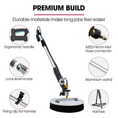 JET-USA 5.5m Telescopic Rotary Surface Cleaner Brush, for Solar Panels, Walls, Windows, M22 Pressure Washer Connection