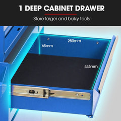 Bullet Pro 5 Drawer Tool Box Cabinet Chest Storage, with 1-Door Toolbox Garage Organiser Set, Blue