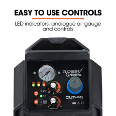 ROSSI 45A Plasma Cutter, Non-Touch Pilot ARC for Easy Cuts of Painted or Rusty Metals, DC Inverter Cutting Machine