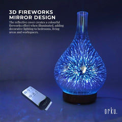 Orku Essential Oil Aroma Diffuser - Mirror 3D Fireworks Light USB Remote
