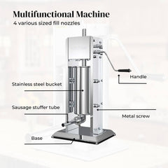 3L Manual Vertical Sausage Filler - Stainless Stuffer Meat Press Machine