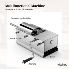 7L Manual Horizontal Sausage Filler - Stainless Stuffer Meat Press Machine