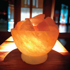 Orku Fire Bowl Himalayan Pink Salt Lamp - Hand Carved Rocks Night Light