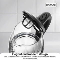 Kitchee 1.7L Glass Electric Kettle LED Light Cordless 360 Water Boiling Jug