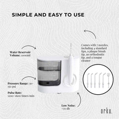 Orku 1000ml Water Flosser Electric Oral Irrigator - Stepless Pressure White