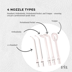 Orku Mini Cordless Water Flosser Oral Irrigator White - 5 Nozzles