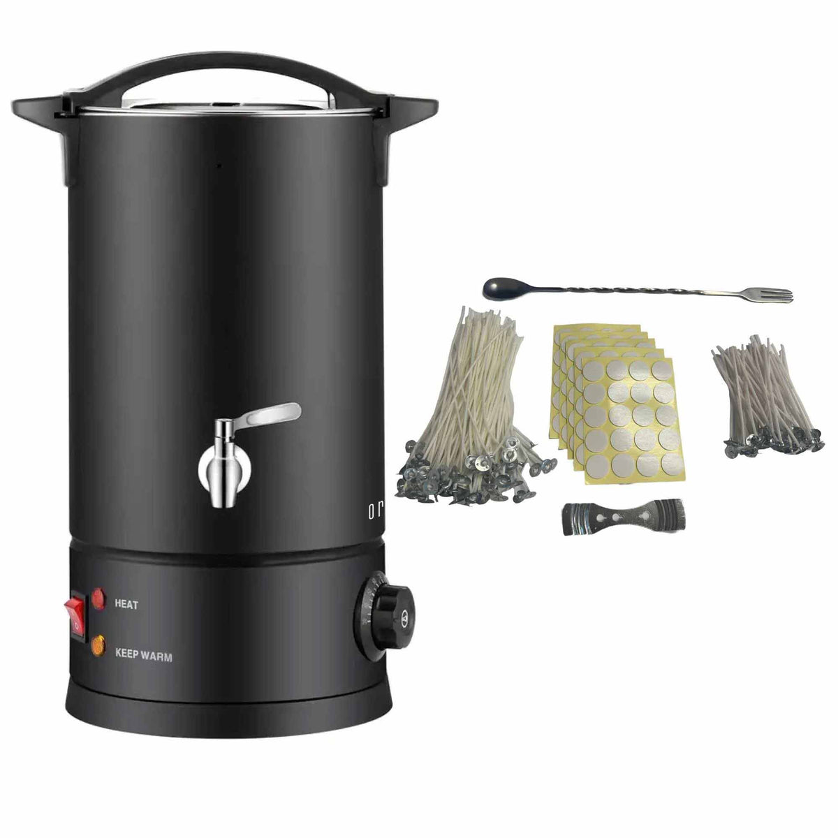 Orku 10L Candle Wax Melter with Tap and Accessories - 220-240V Electric Black