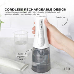 Orku Portable Oral Irrigator Flosser 350ml - Rechargeable Water Dental Teeth Cleaner