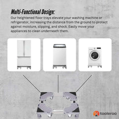 Tooleroo Washing Machine Stand - 300Kg Adjustable Wheeled Fridge Appliance Base