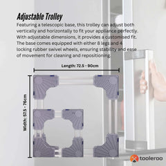 Tooleroo Washing Machine Stand - 300Kg Adjustable Wheeled Fridge Appliance Base