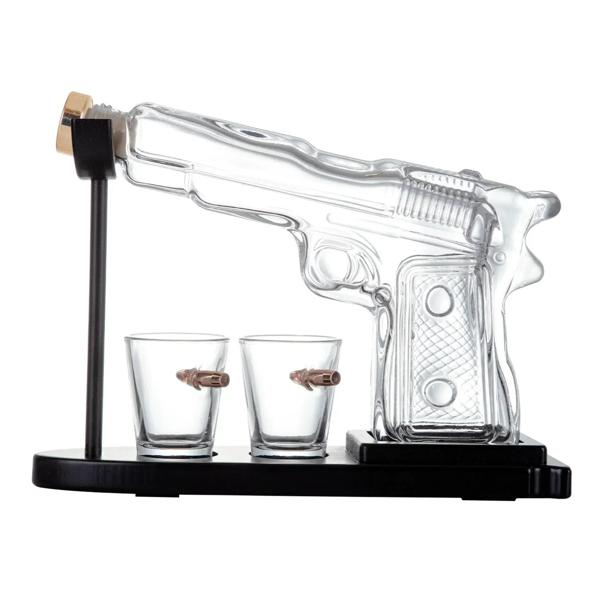 Kitchee 225mL Whisky or Wine Decanter Glass Pistol Set - 2 Glasses + Stand
