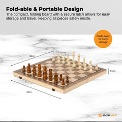 Social Hike 2 in 1 Magnetic Wooden Chess and Checkers Set - Portable Game Board