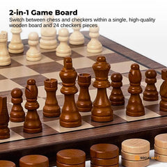 Social Hike Wooden Chess & Checkers 2 in 1 – Magnetic Travel Foldable Board Game