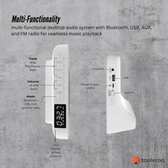 Tooleroo USB Rechargeable Desktop CD Player Speaker – Bluetooth Portable White