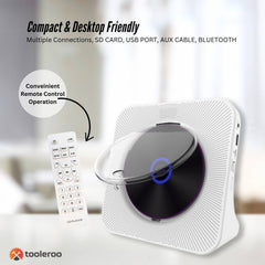 Tooleroo USB Rechargeable Desktop CD Player Speaker – Bluetooth Portable White