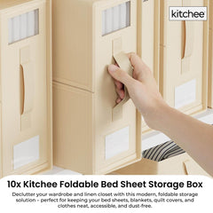 10x Kitchee Foldable Bed Sheet Storage Box - Linen and Closet Organiser Beige