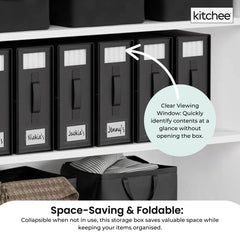 Kitchee 10x Foldable Bed Sheet Storage Box - Linen + Closet Organiser Black