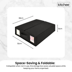 Kitchee 10x Foldable Bed Sheet Storage Box - Linen + Closet Organiser Black