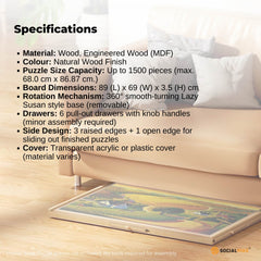 Social Hike Puzzle Board 1500 pcs - Rotating Tabletop with 6 Drawers and Cover