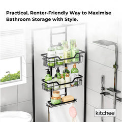 Kitchee 3 Tier Shower Caddy Over Door Bathroom Shelf Storage Rack Black
