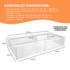 Rooster Farms PVC Dog Whelping Box + Play Pen 2.30m x 1.15m x 0.48m - Birthing Kit
