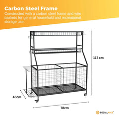Social Hike Sports Equipment Storage Organiser and Side Rack Garage Trolley
