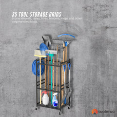 Tooleroo Garden Tool Organiser Rack - Rolling Storage Trolley for Yard Garage