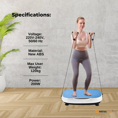 Social Hike 55cm Vibration Plate Machine Full Body Exercise Platform 200W Blue