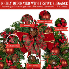 Christabelle Stunning 71cm Christmas Wreath Lush Red Baubles Berries Pine Cones and Bow Front Door Decoration