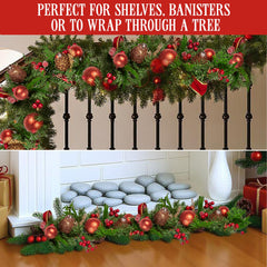 Christabelle 1.85m Christmas Garland with Red Berries Pine Cones Baubles Bows Tree Decoration Ornament