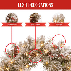 Christabelle 61cm Snowy Christmas Wreath Bedford with LED Lights Front Door Decoration Ornament