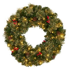 Christabelle 61cm Christmas Wreath Bristle Berry with LED Lights Front Door Decoration Ornament